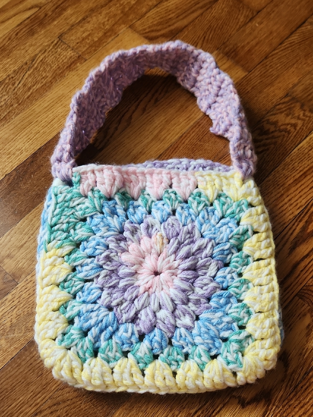 Handmade Pastel Crochet Floral Square Shoulder Bag